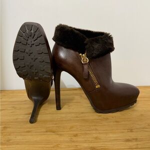 Guess Dark Brown Fur-Trimmed Heeled Boots